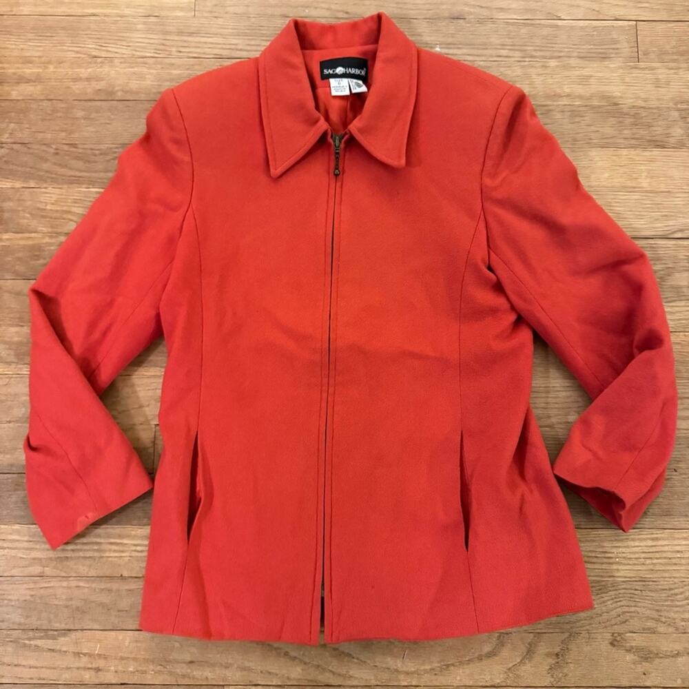 Sag Harbor 100% wool orange full zip jacket size 8
b11